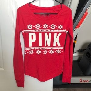 Red and white PINK long sleeve sleep top